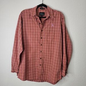 Lucchese Shirt‎ Mens Medium Red Plaid Long Sleeve Western Breast Cancer Ribbon
